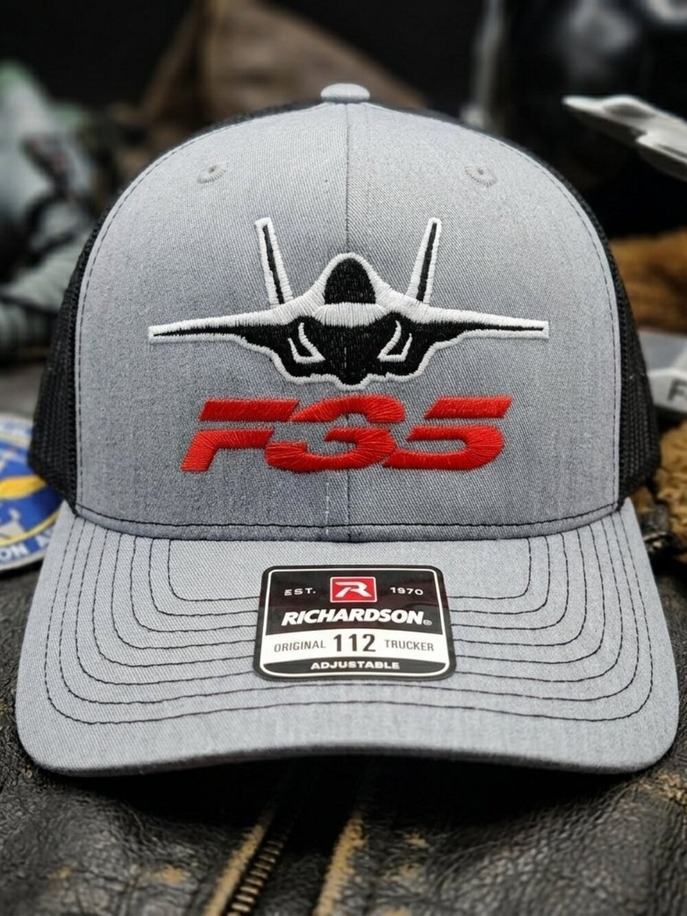 F-35 Lightning II Stealth Jet Embroidered Grey Black Richardson 112 Hat New Y2K